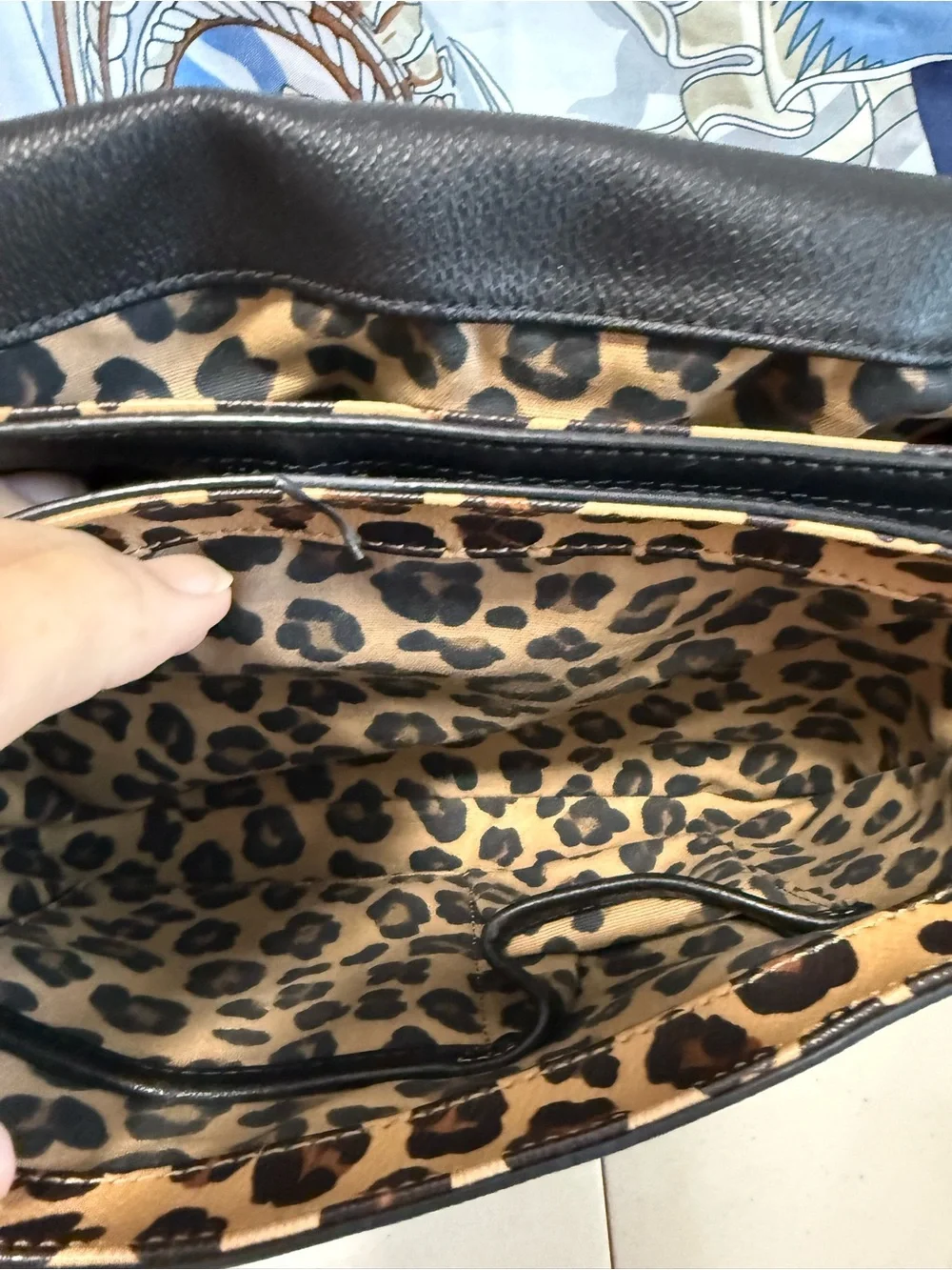 Tory Burch Black Leather Crossbody with Leopard Print Panel